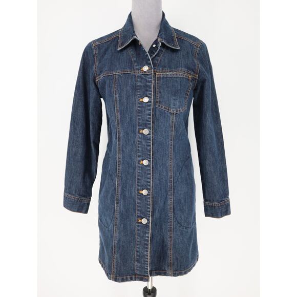 Chicos Denim Dress 0 Womens Small 4 Blue Stretch Cotton Jean Pockets Vintage - Picture 14 of 16